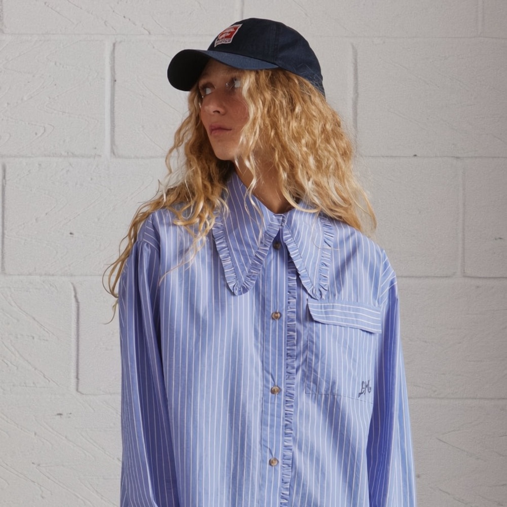 Damson Madder Kendall ruffle striped button down shirt